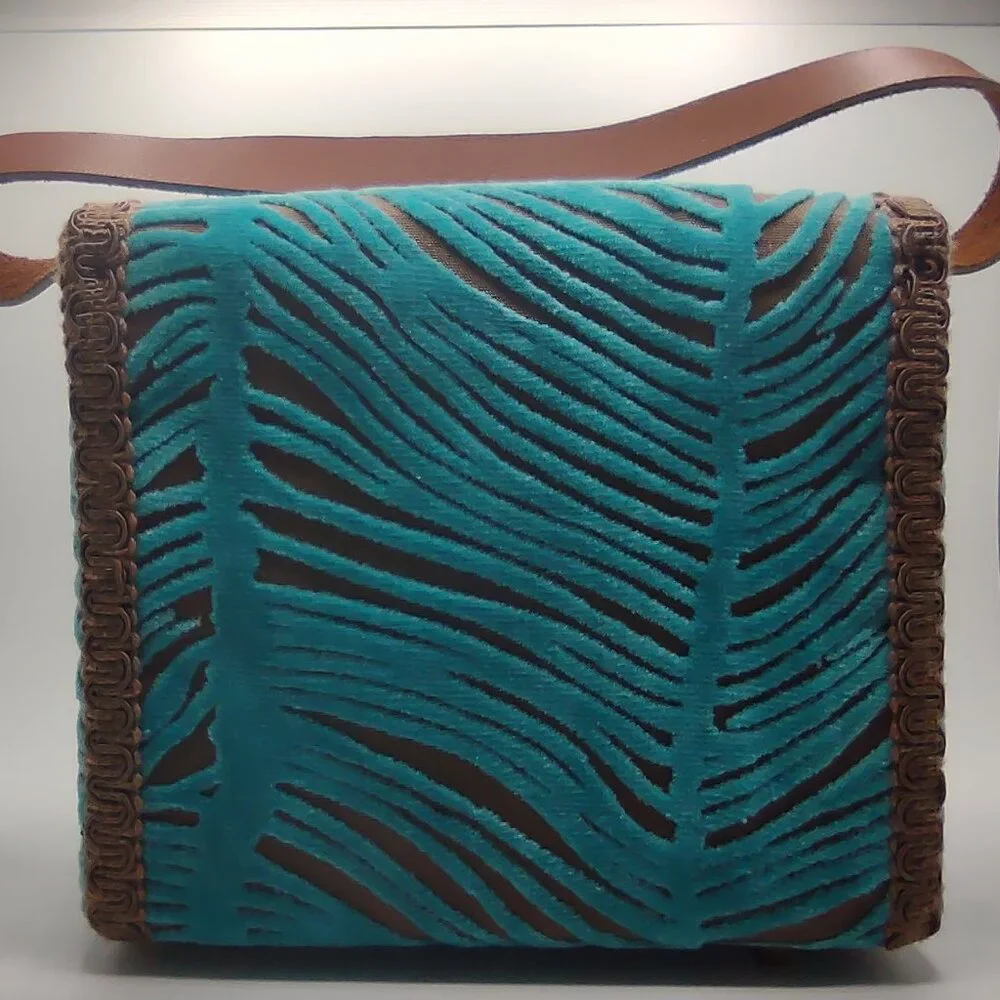 NWOT Plush Handbag Artisan-Made Turquoise/Brown w/Beads by Not Sisters Too - Picture 2 of 9